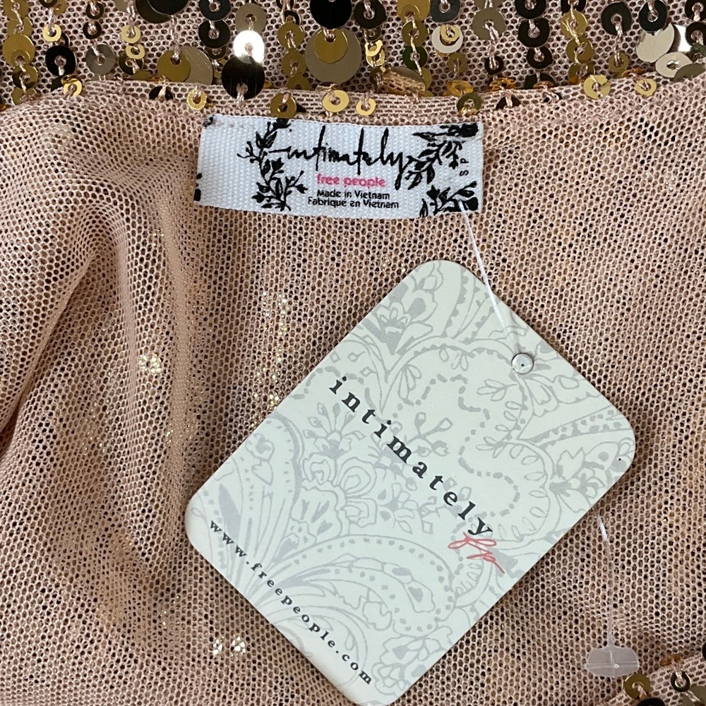 Free People Sequin Slip Dress Womens Small Gold Glam Party Mini Cocktail NEW - Picture 4 of 10
